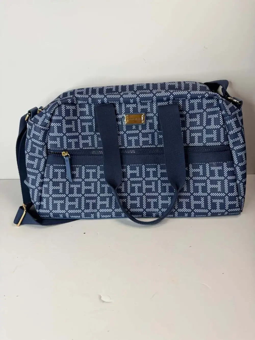 Tommy Hilfiger Monogram Satchel Handbag Blue White Brand New!